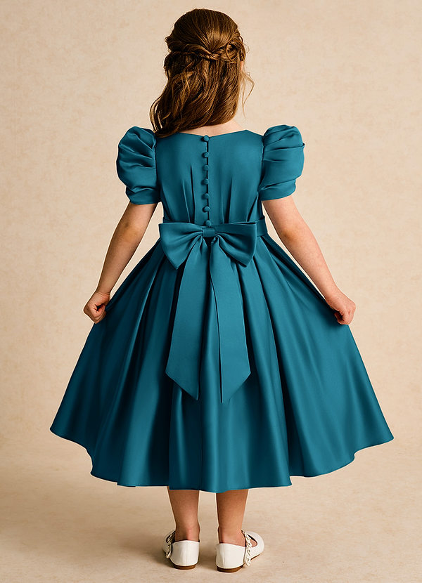 Azazie Miriam Abiti da Ragazza di Fiori Abito Principessa in Raso Opaco Plissettato Blu Inchiostro image1