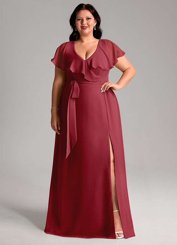 Azazie Lainey Bridesmaid Dresses Pomegranate A-Line with Pockets Chiffon Dress image1