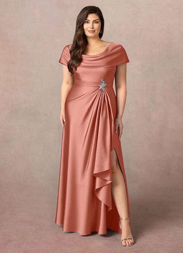 Azazie Branford Abiti da Mamma Sposa Abito A-Line in Raso Elasticizzato Plissettato Salmone Rosa image1