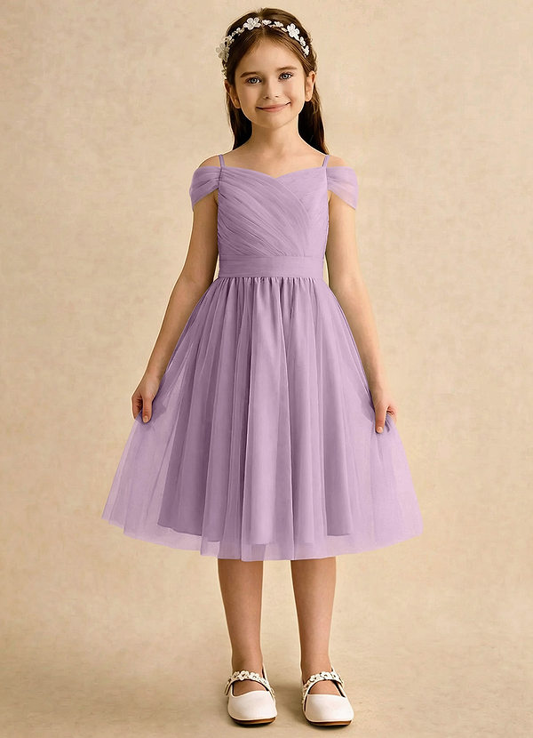 Azazie Lila Girls Formal Robes de Fillette d'Honneur Robe Trapèze en Tulle Épaule décolletée Glycine image1