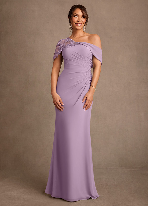 Azazie Sally Vestidos de Madre de la Novia Vestido de Glicinia de Gasa de Corte Recto con Encaje image1