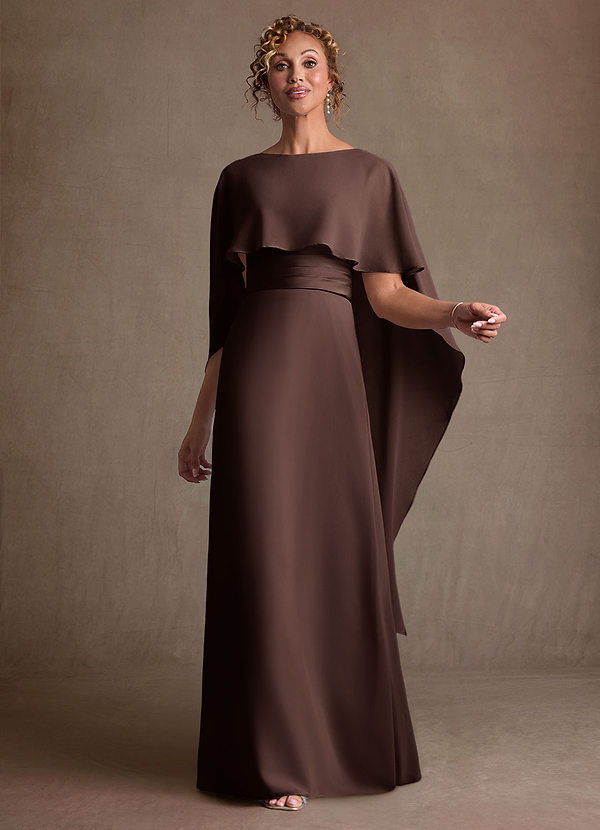 Azazie Marilla Robe Mère de la Mariée & du Marié Robe Trapèze en Mousseline de soie Plissée Ganache image1