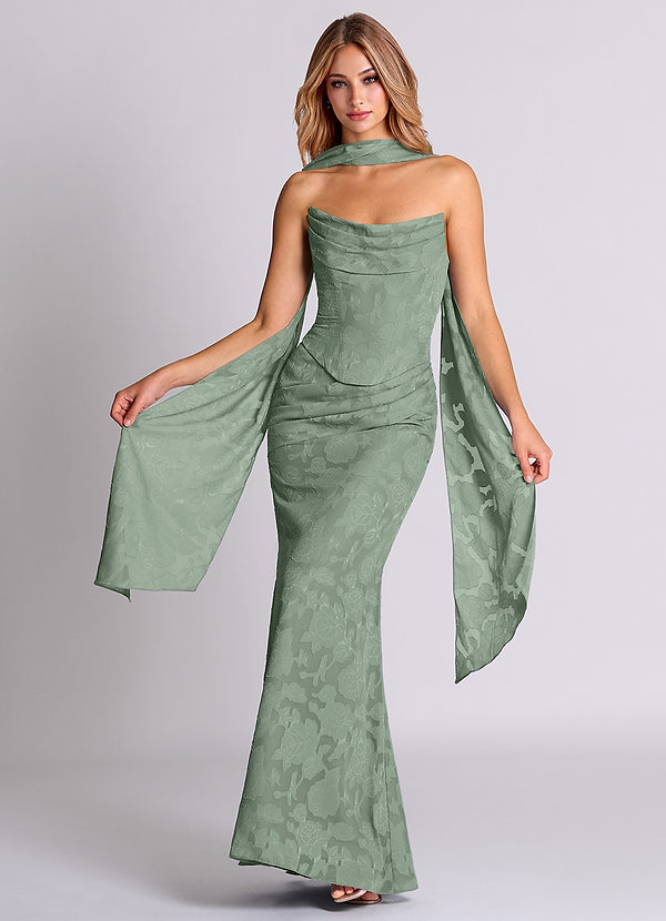 Azazie Sorrel Vestidos de dama de honor Vestido de Matcha de Devorado Floral de Corte Sirena Convertible con Corsé image1