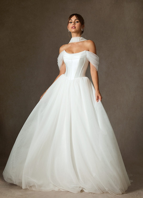 Azazie Adalyn Brautkleider Ballkleid Tüll Kleid Diamantweiß image1