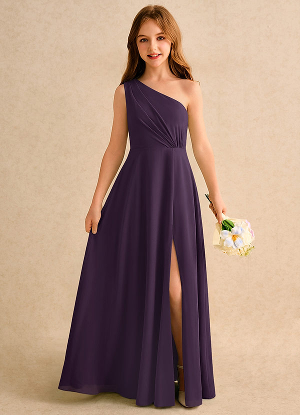 Azazie Puddles Girls Formal Klänningar för brudeflicka Klä A-Line i Chiffong Ena axeln image1