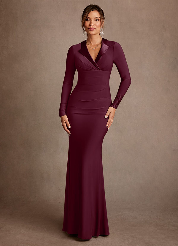 Azazie Syracuse Abiti da Mamma Sposa Abito Tubino in Maglia Lussuosa Plissettato Cabernet image1