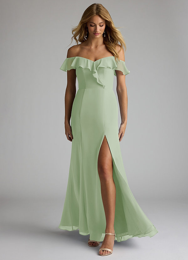 Azazie Sophie Bridesmaid Dresses Dusty Sage A-Line Off the Shoulder Chiffon Convertible Dress image1