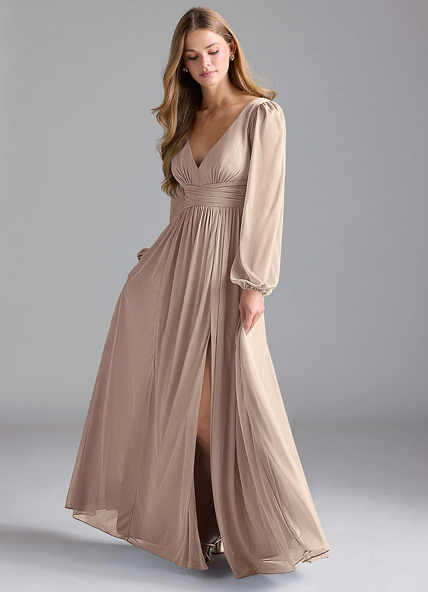 Azazie Norah Brautjungfernkleider A-Linie Gittergewebe Kleid Taupe image1