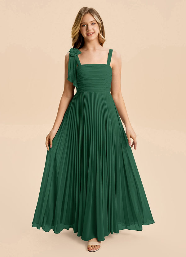 Azazie Rudy Junior Vestido de Verde Oscuro de Gasa de Corte en A con Plisado image1