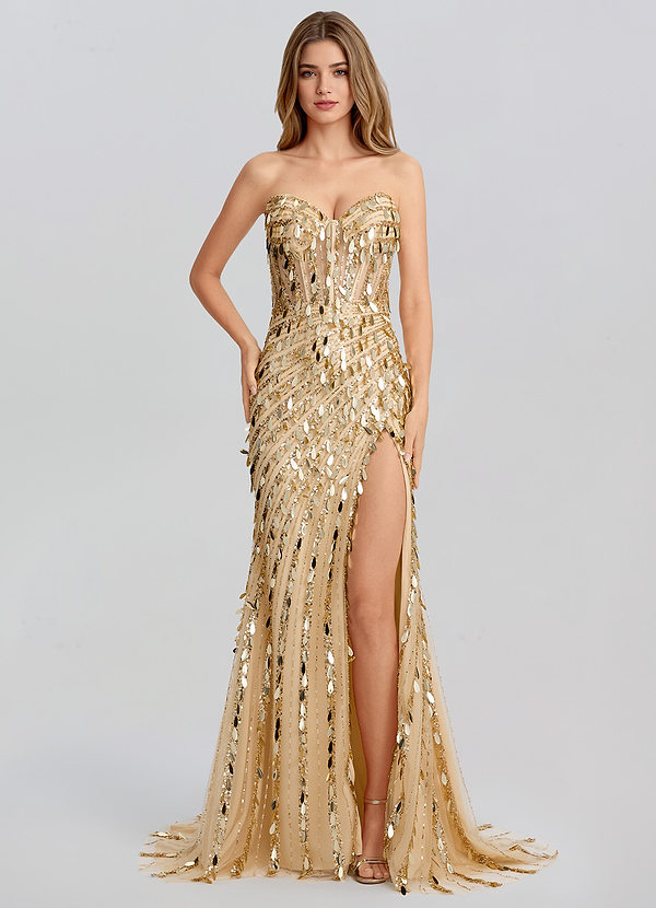 Virelle Champagne Column Sequin & Shine Floor-Length Dress image1