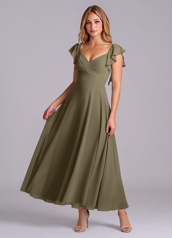 Azazie Leilani Robes Demoiselle d'honneur Robe Trapèze en Mousseline de soie Rayé Vert Saule image1