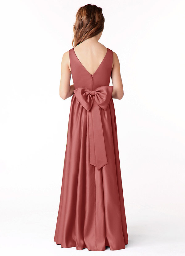 Azazie Hathaway Junior Abito A-Line in Raso Elasticizzato Fiocco Rosa Antica image1