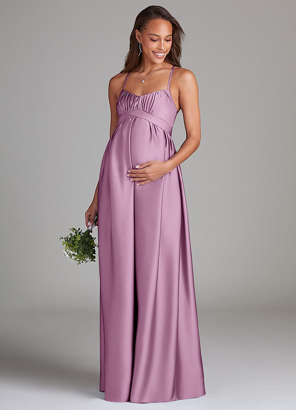 Azazie Llana Vestidos de dama de honor de maternidad Vestido de Corte En A Con bolsillos Hasta el suelo Satén Elástico image1