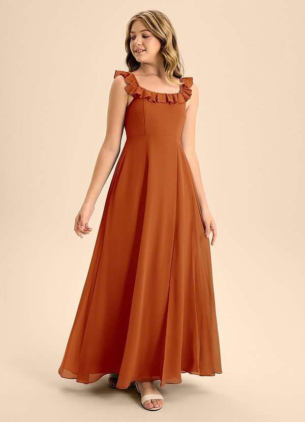 Azazie Callie Junior Abito A-Line in Chiffon Increspato Paprika image1