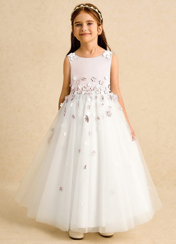 Azazie Eleni Flower Girl Dresses Ivory Rose Petal Ball-Gown Bow Tulle Dress image1