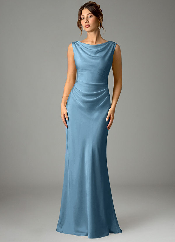 Kieryn Bridesmaid Dresses Steel Blue Mermaid Pleated Stretch Satin Dress image1