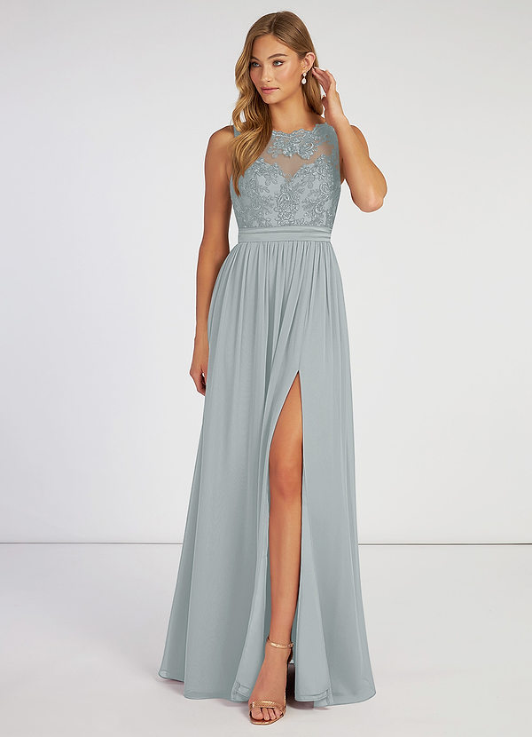 Azazie Elly Bridesmaid Dresses A-Line Lace V-Neck Chiffon Floor-Length Dress image1