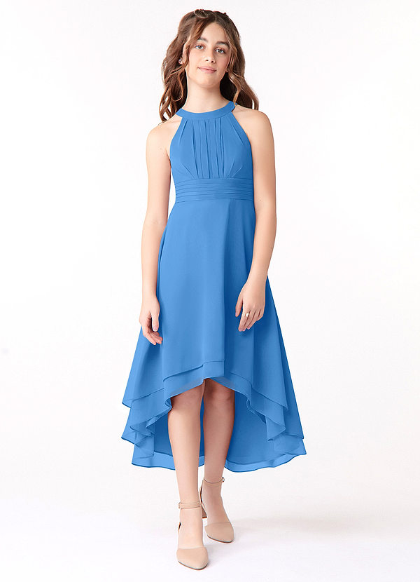 Azazie Linna Junior Blue Jay A-Line Pleated Chiffon Dress image1