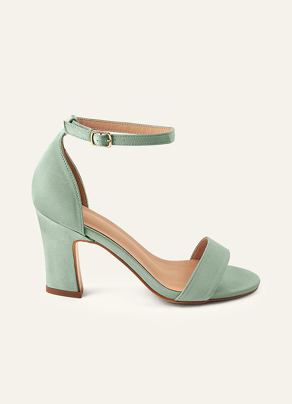 front Sandali con tacco spesso e fibbia a un cinturino in raso elasticizzato in tinta
