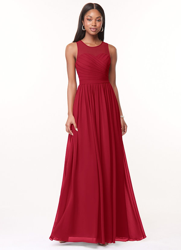Azazie Nina Bridesmaid Dresses Scarlet A-Line Pleated Chiffon Dress image1
