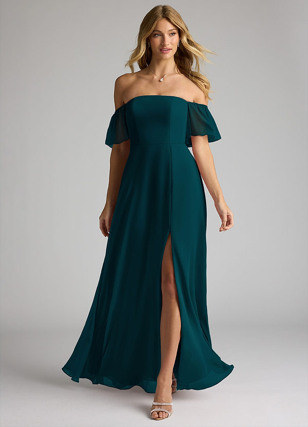 Azazie Sue Bridesmaid Dresses Pine A-Line Off the Shoulder Chiffon Convertible Dress image1