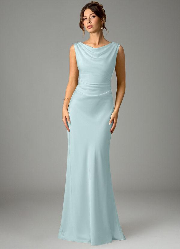 Azazie Kieryn Bridesmaid Dresses Sea Glass Mermaid Pleated Stretch Satin Dress image1