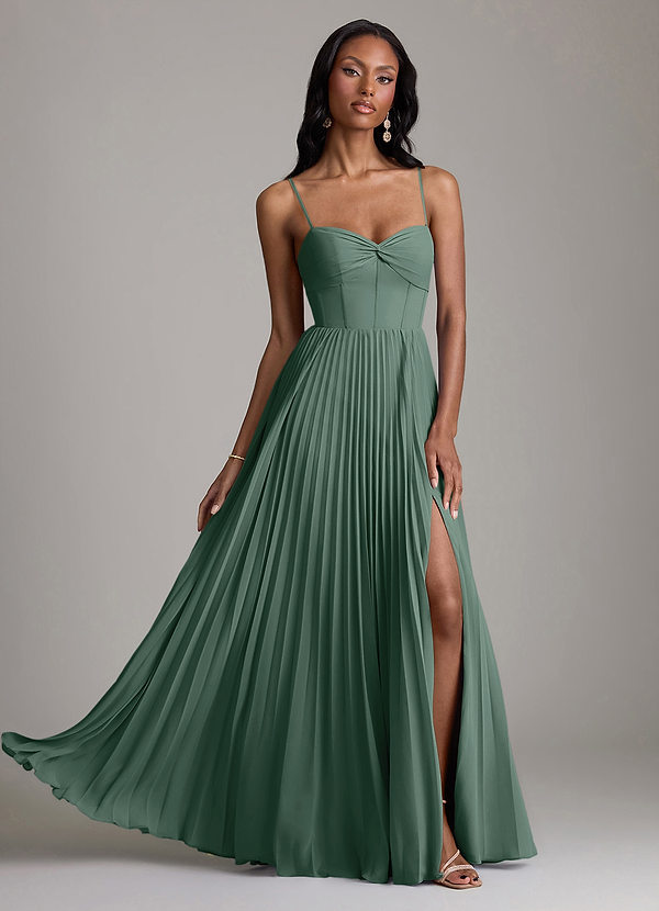 Azazie Akiko Abiti da Damigella Abito A-Line in Chiffon Scollo a Cuore Muschio Marino image1