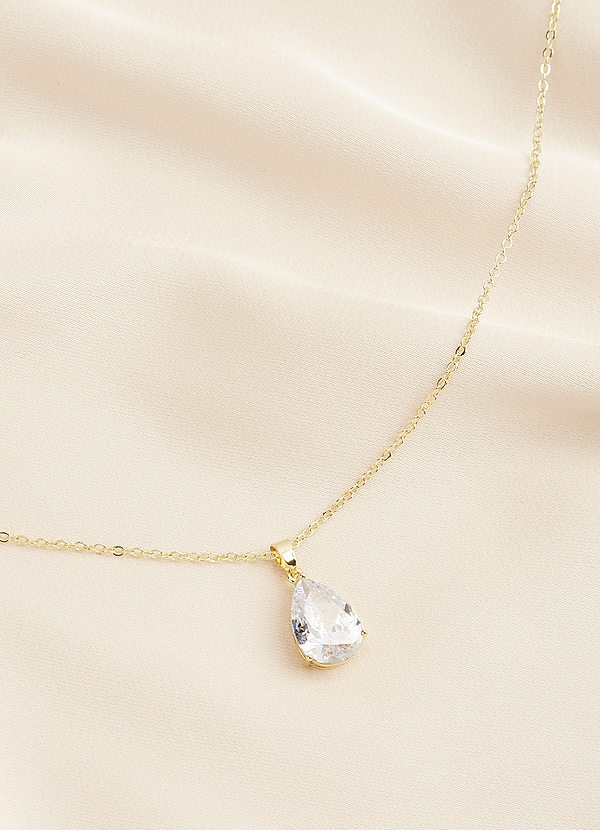 front Crystal Solitaire Teardrop Necklace
