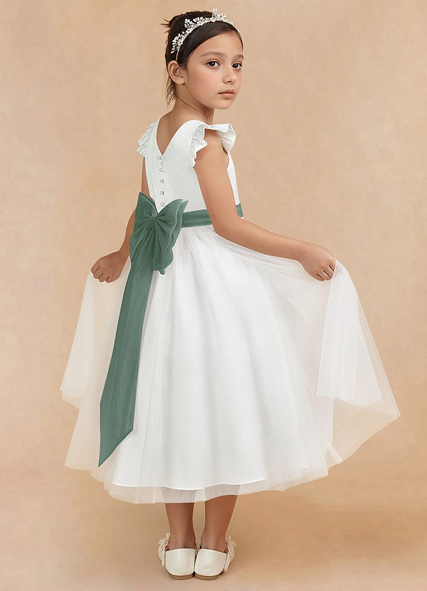 Azazie Hemi Flower Girl Dresses Ivory Eucalyptus A-Line Bow Tulle Dress image1