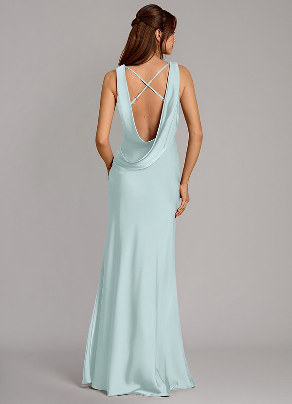 Azazie Cheryl Vestidos Dama de Honor Vestido de Vidrio Marino de Satén Elástico de Corte Sirena image1