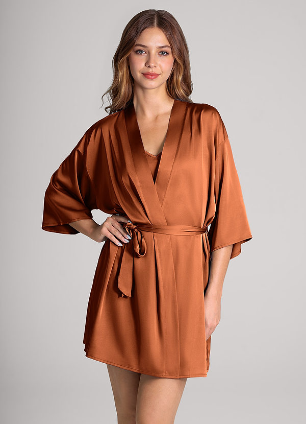 front Matching Color 2-Piece Satin Robe and Slip Set