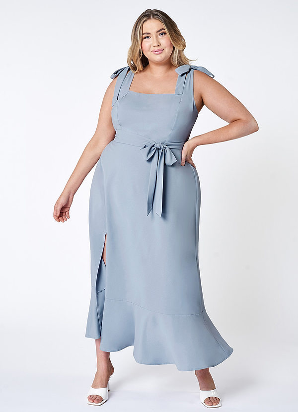 back Love Of Romance French Blue Tie-Straps Ruffled Midi Dress
