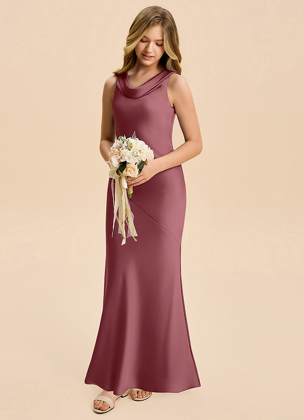 Azazie Rylina Junior Desert Rose Mermaid Stretch Satin Dress image1