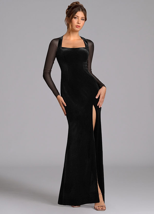 Azazie Megan Bridesmaid Dresses Black Mermaid Long Sleeve Mesh Dress image1