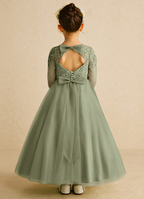 Azazie Precious Flower Girl Dresses Pistachio A-Line Lace Tulle Dress image1