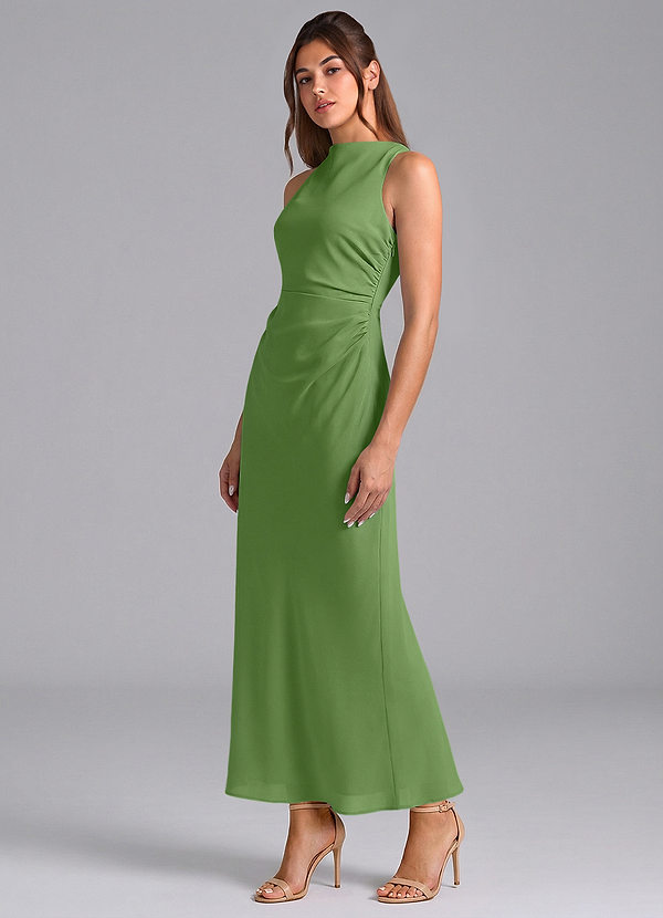 Azazie Evadne Bridesmaid Dresses Basil Sheath Pleated Chiffon Dress image1