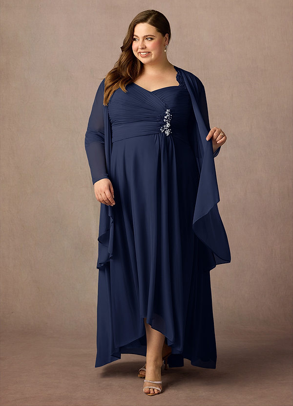 Azazie Anne 신부의 어머니 드레스 쉬스 스팽글 레이스 비대칭 드레스 image1