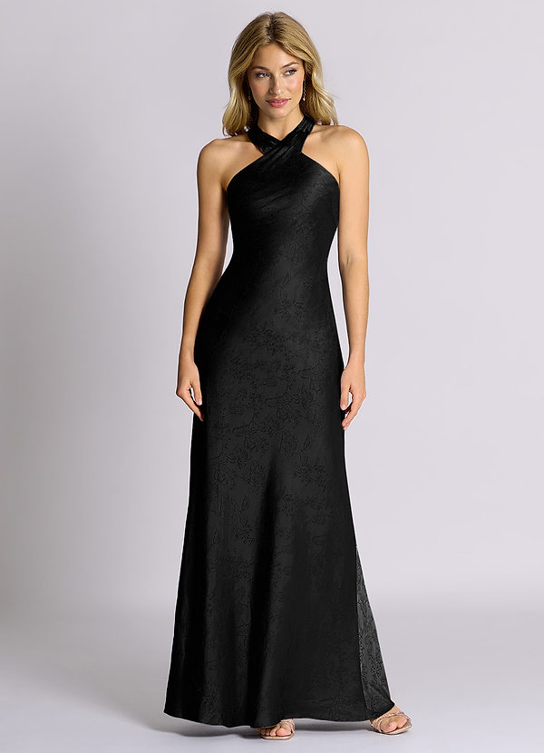 Azazie Doretta 신부 들러리 드레스 쉬스 주름진 자카드 바닥 길이 드레스 image1