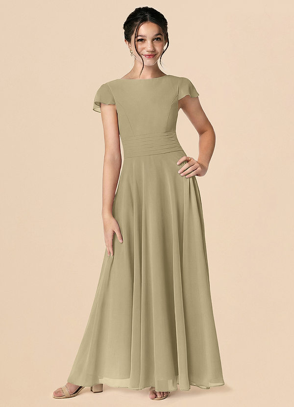 Azazie Payton Moss Green A-Line Bow Chiffon Dress image1