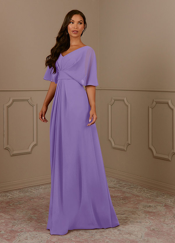 Azazie Oksana Mother of the Brides Dresses Tahiti A-Line V-Neck Pleated Chiffon Dress image1