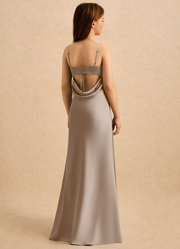 Azazie Mirabella Girls Formal Vestidos de arras Vestido Gris Pardo de Satén Elástico de Recto con Escote corazón image1