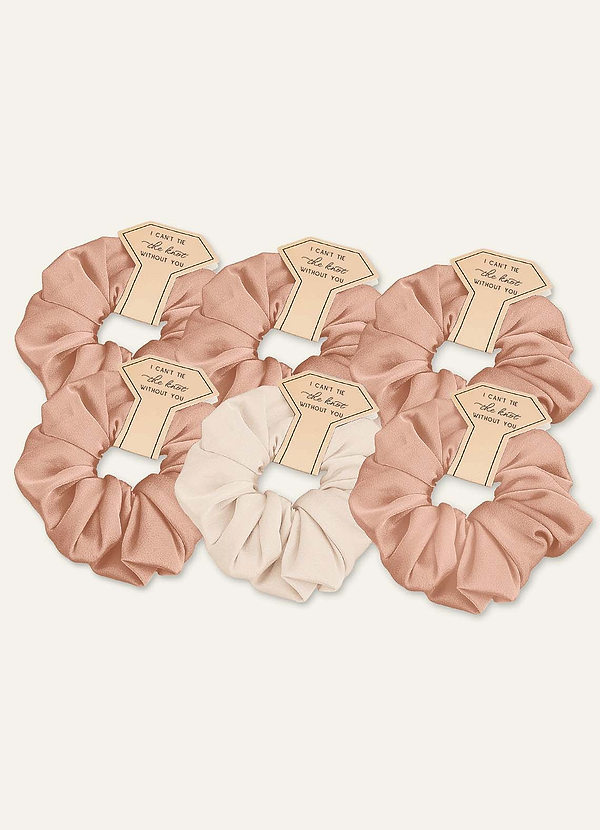 front Dopasowany kolor, sześcioczęściowy zestaw gumek do włosów dla druhny w mieszanym kolorze, z elastycznej satyny, w standardowym rozmiarze