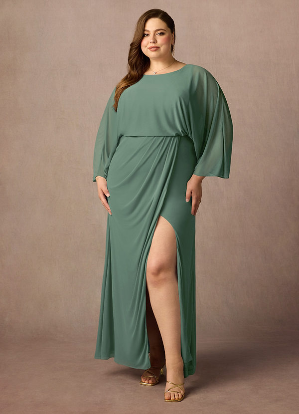 Azazie Ysabella Mother of the Brides Dresses Eucalyptus Mermaid Pleated Mesh Dress image1