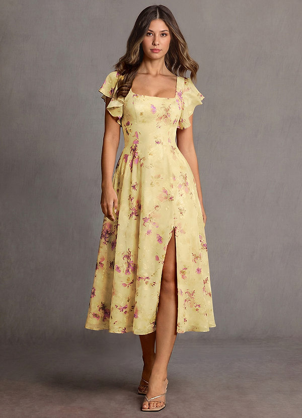 Halle Light Yellow Midi Dress image1