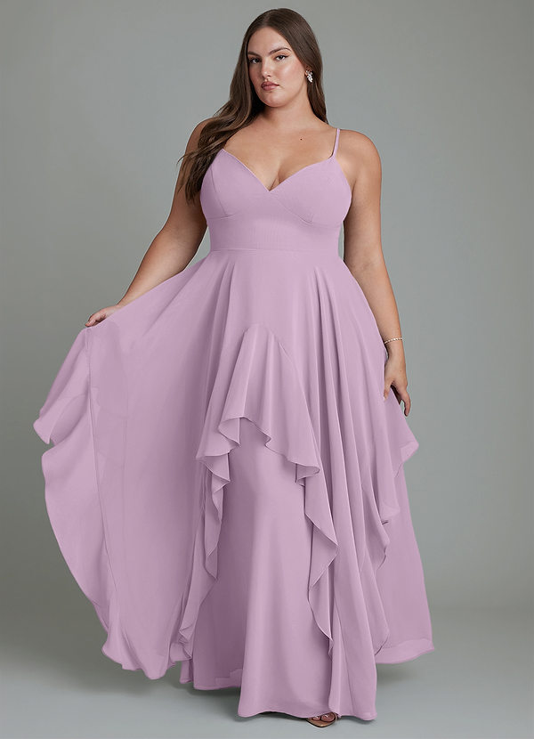 Azazie Zaina Robes de demoiselle d'honneur Robe Trapèze en Mousseline de soie Glycine image1