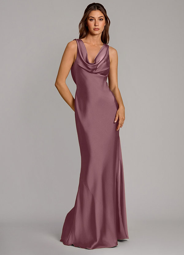 Azazie Cheryl Vestidos de dama de honor Vestido Amatista de Satén Elástico de Corte Sirena image1