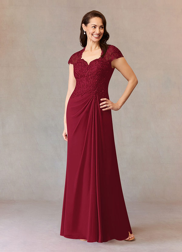 Azazie Junie Robe Mère de la Mariée & du Marié Robe Trapèze en Mousseline de soie Dentelle Bourgogne image1