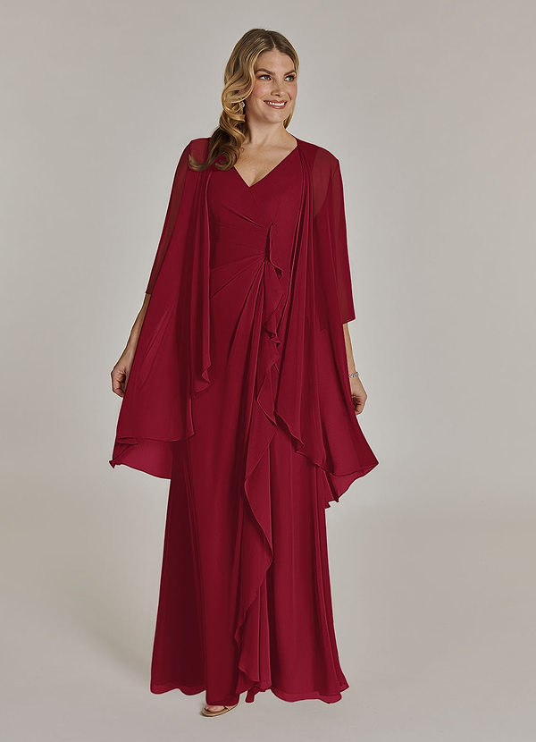 Azazie Manuella Mother of the Brides Dresses Burgundy A-Line V-Neck Pleated Chiffon Dress image1