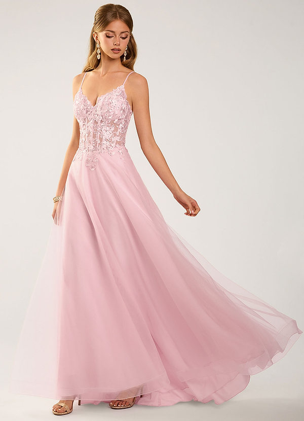 Calliem Pink Beading Lace Tulle Prom Dress image1