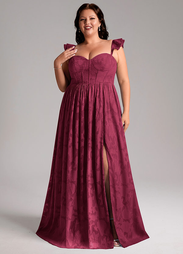 Azazie Denisse Brautjungfernkleider A-Linie Gestreift Blumen-Burnout Kleid Burgunderrot image1